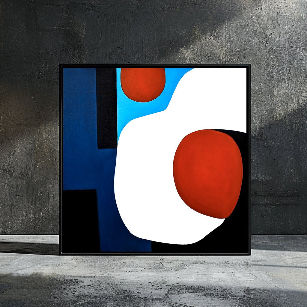 Original abstract painting for sale "Better Together" by Marcus Callum Artist in front of a concrete wall and positioned on a concrete floor