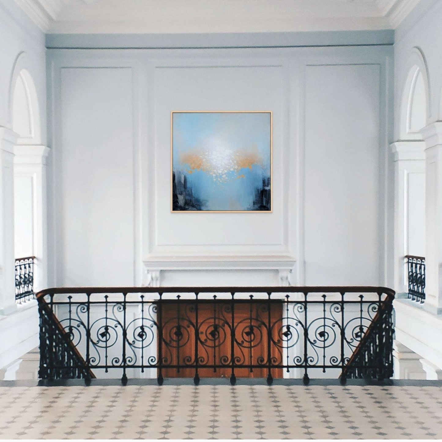 Original abstract painting for sale by award winning artist Marcus Callum on a staircase wall