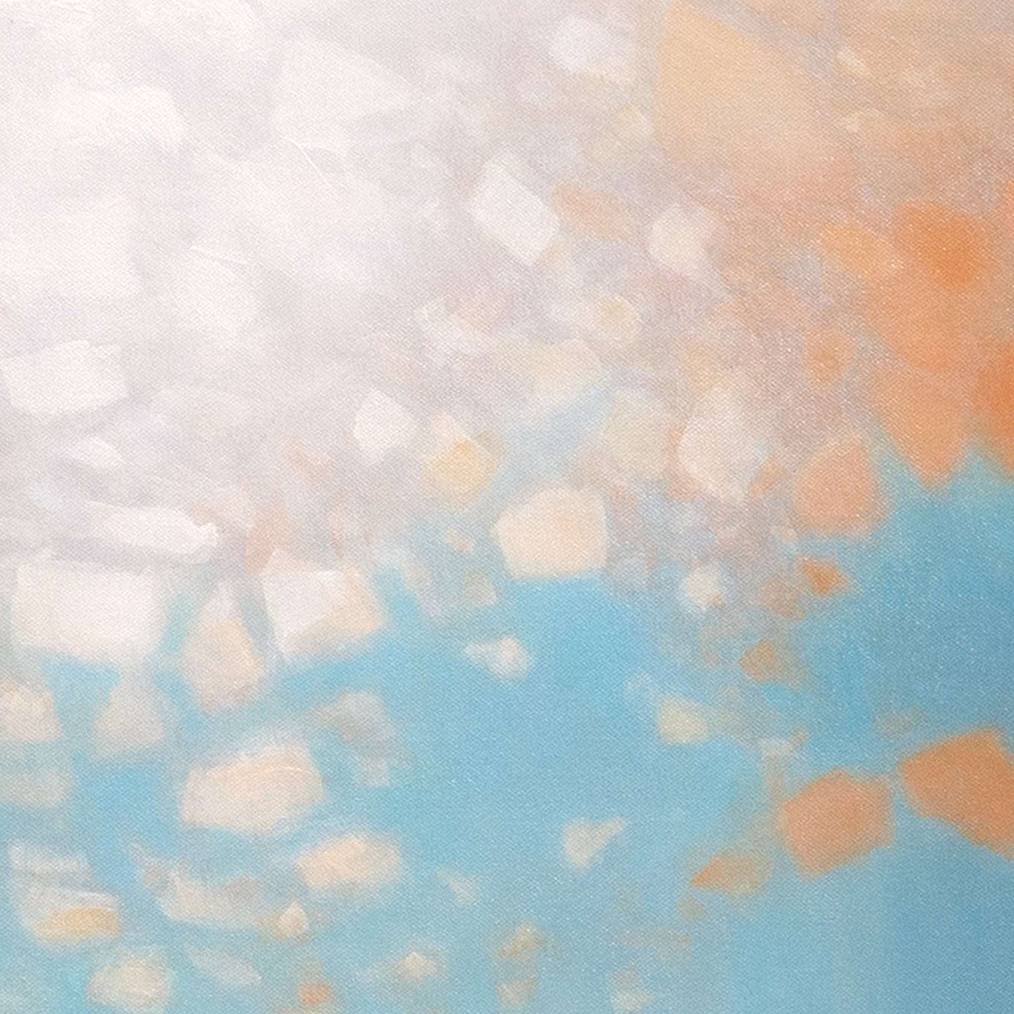 Detail of original abstract painting for sale "Hello Sunshine" by Marcus Callum Artist showing white, ochre orange and turquoise blue colours