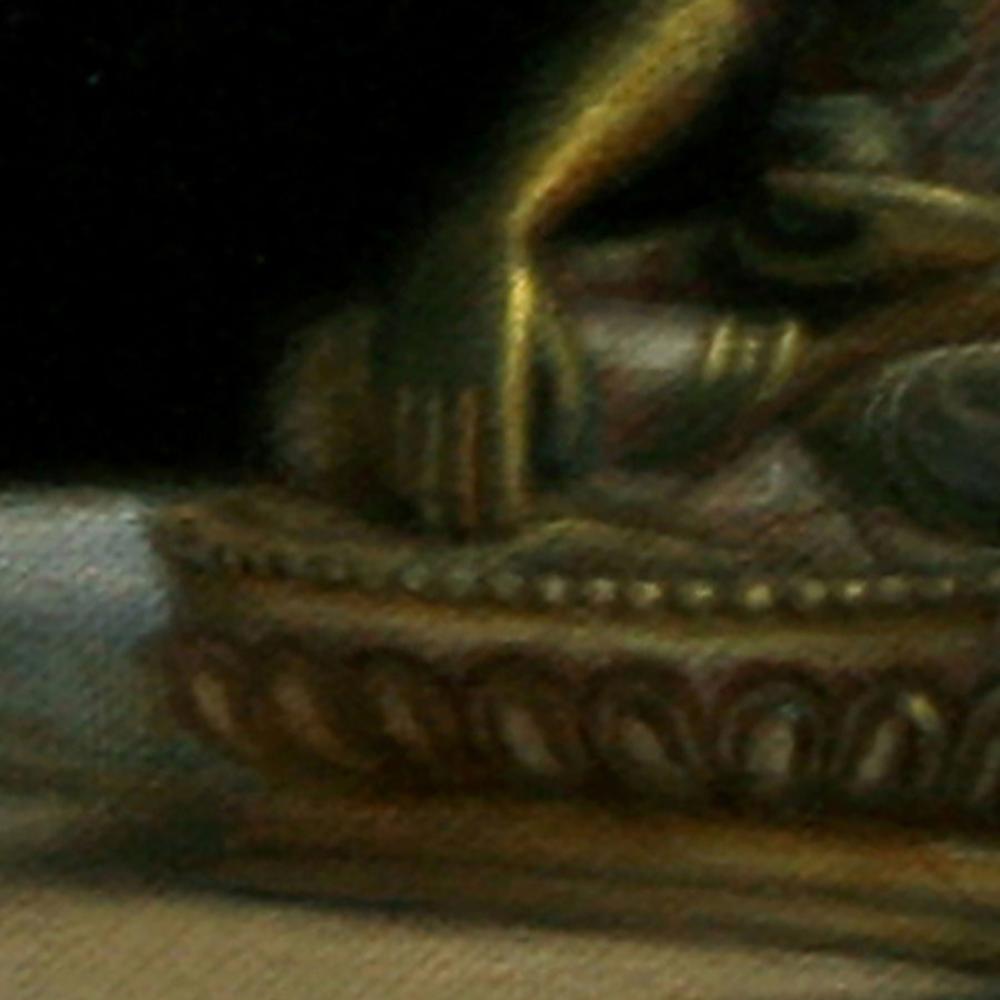 Original Dutch Masters inspired oil painting for sale: "Still Life with Eggs and Buddha" by Marcus Callum Artist