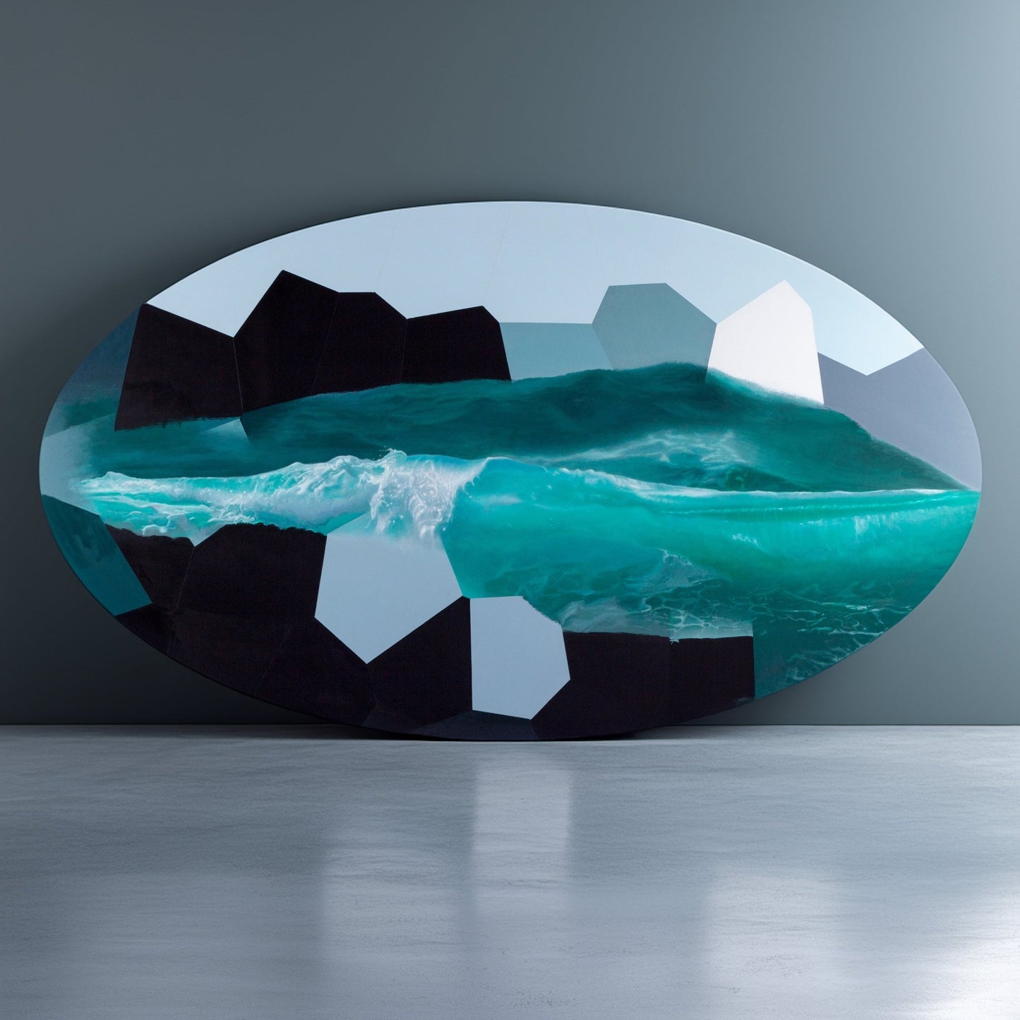 Large oval shaped original abstract painting for sale "The Wave" - Marcus Callum Artist
