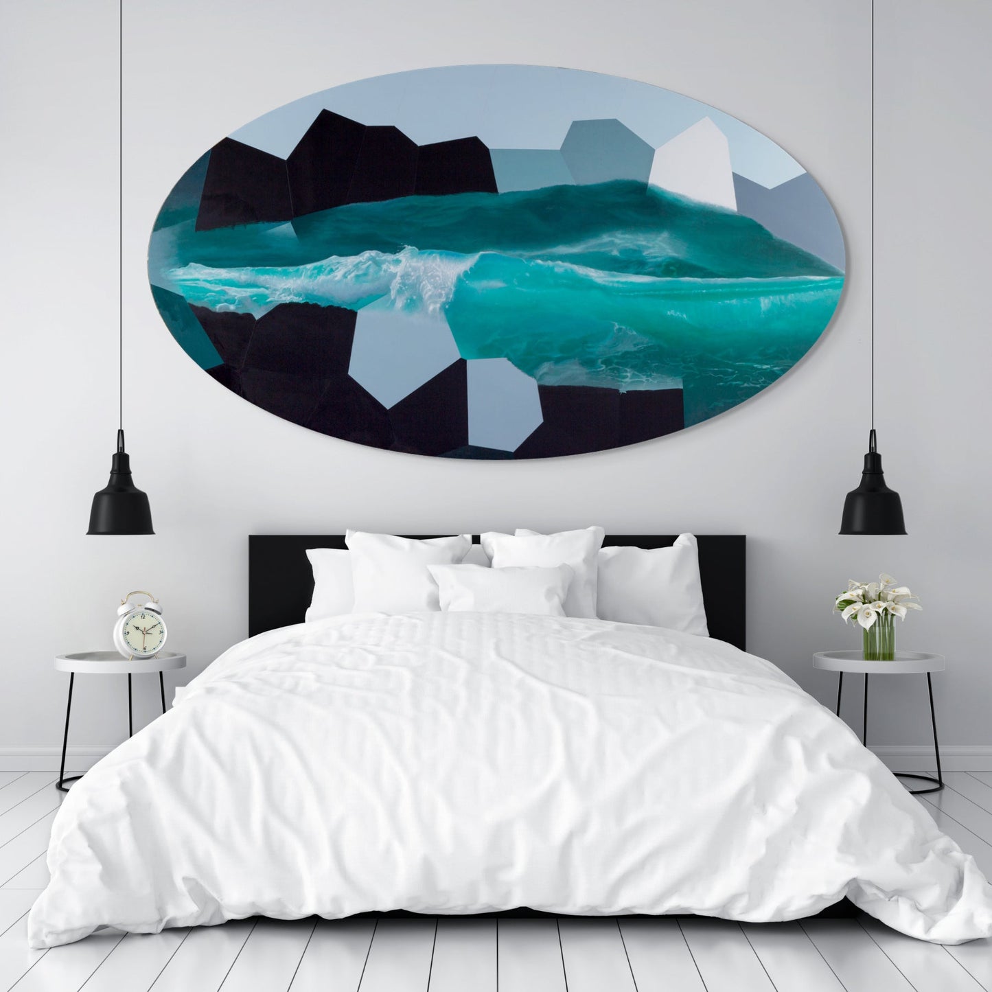 Large oval shaped original abstract painting for sale "The Wave" - Marcus Callum Artist