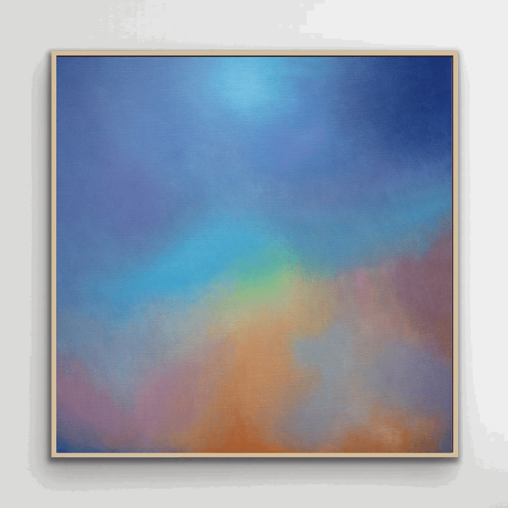 Abstract fine art print for sale: "Aura Aurora" in natural frame by award winning artist Marcus CallumArtist