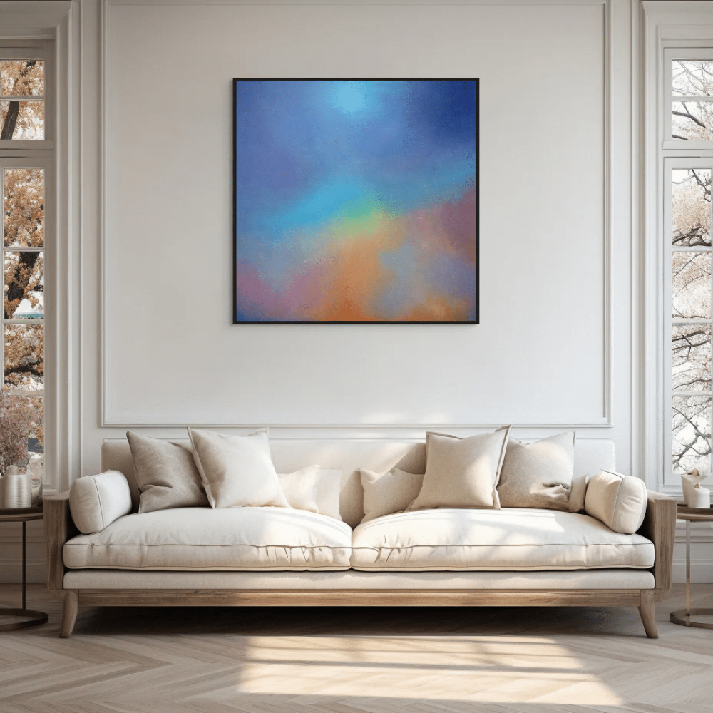 Fine Art Print for sale: "Aura Aurora" in black frame above white sofa by Marcus Callum Artist