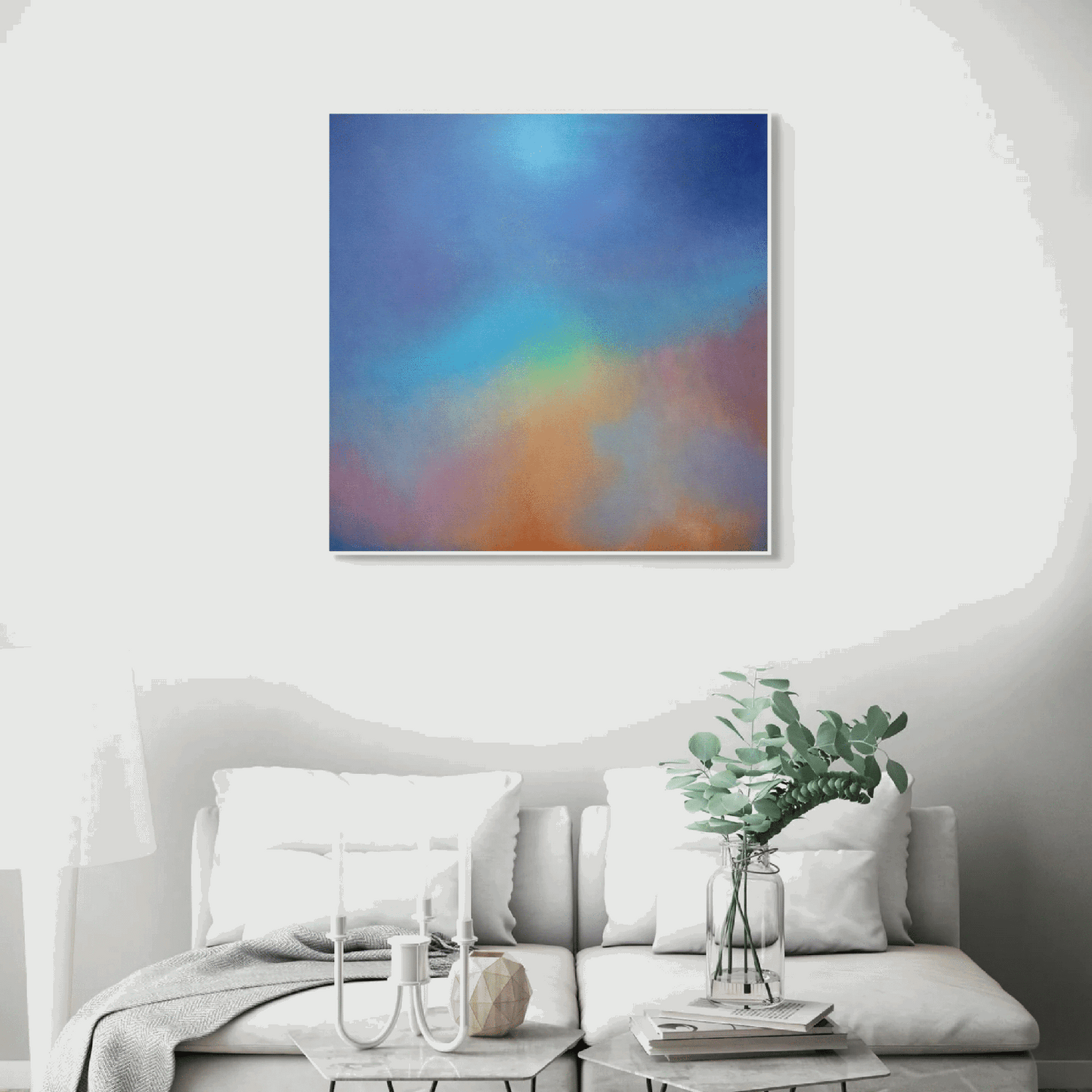 Abstract fine art print for sale: "Aura Aurora" on white wall by award winning artist Marcus Callum