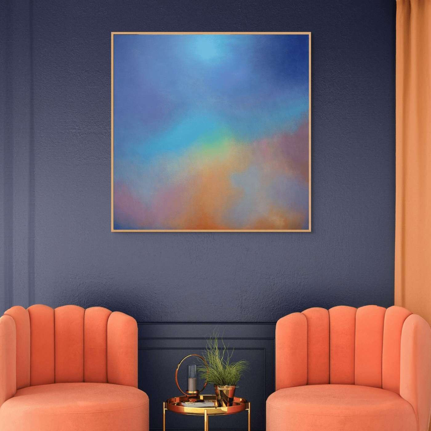 Fine Art Print for sale: "Aura Aurora" on a wall above orange sofa by Marcus Callum Artist