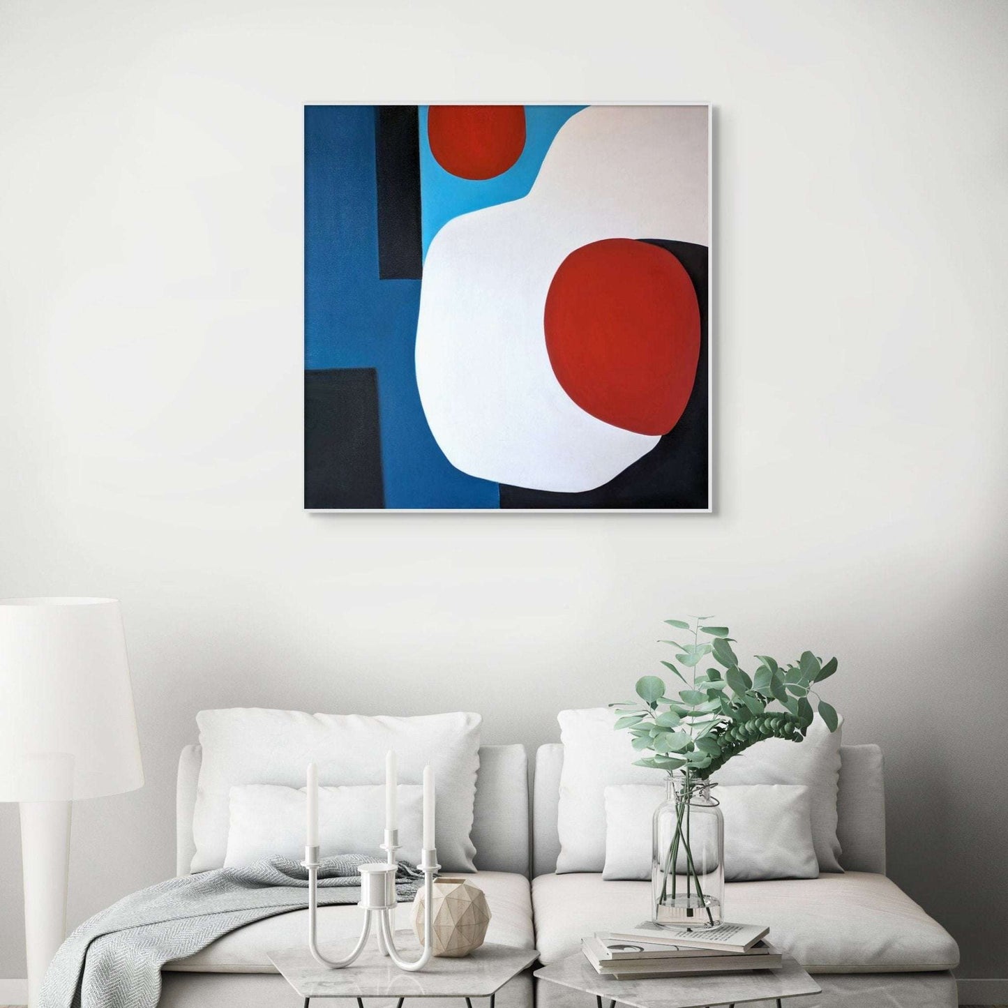 Framed abstract painting by award winning UK artist Marcus Callum in a room setting