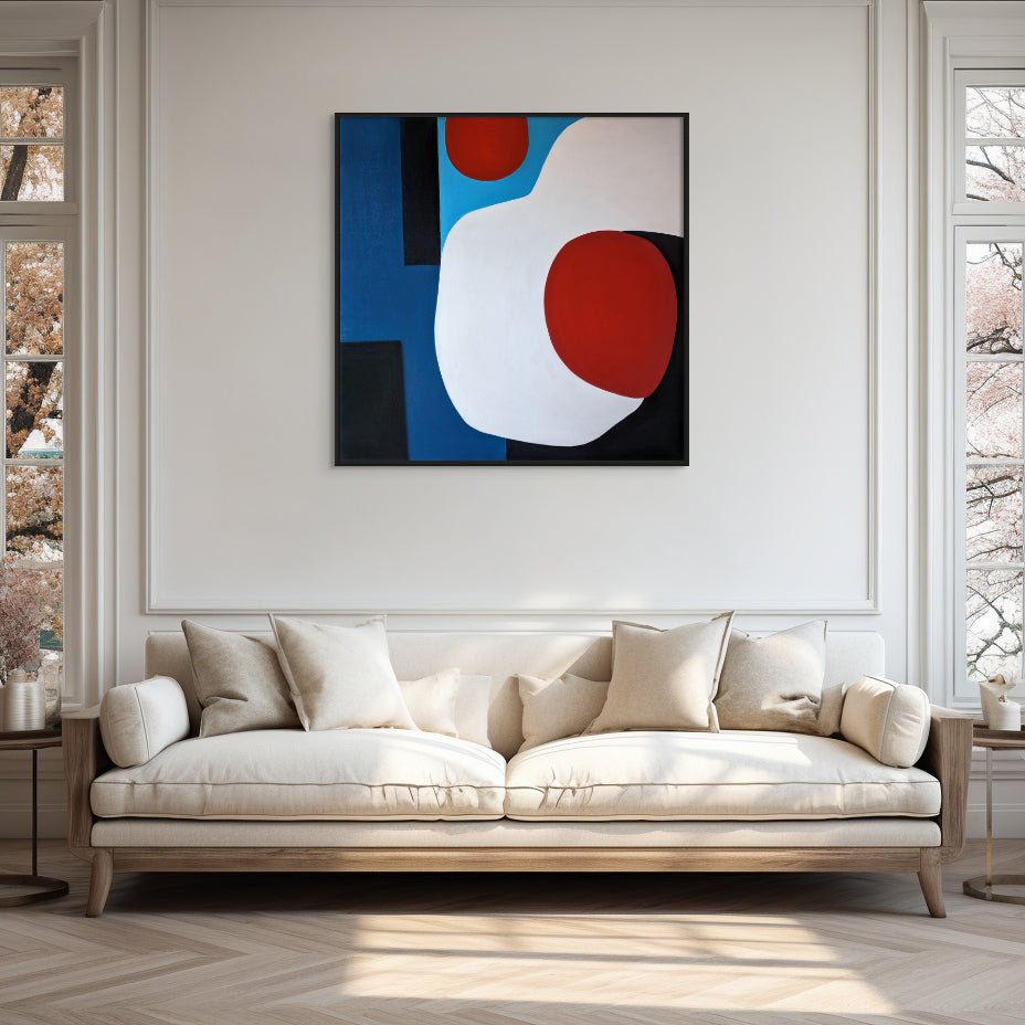 Framed abstract painting by award winning UK artist Marcus Callum in a room setting