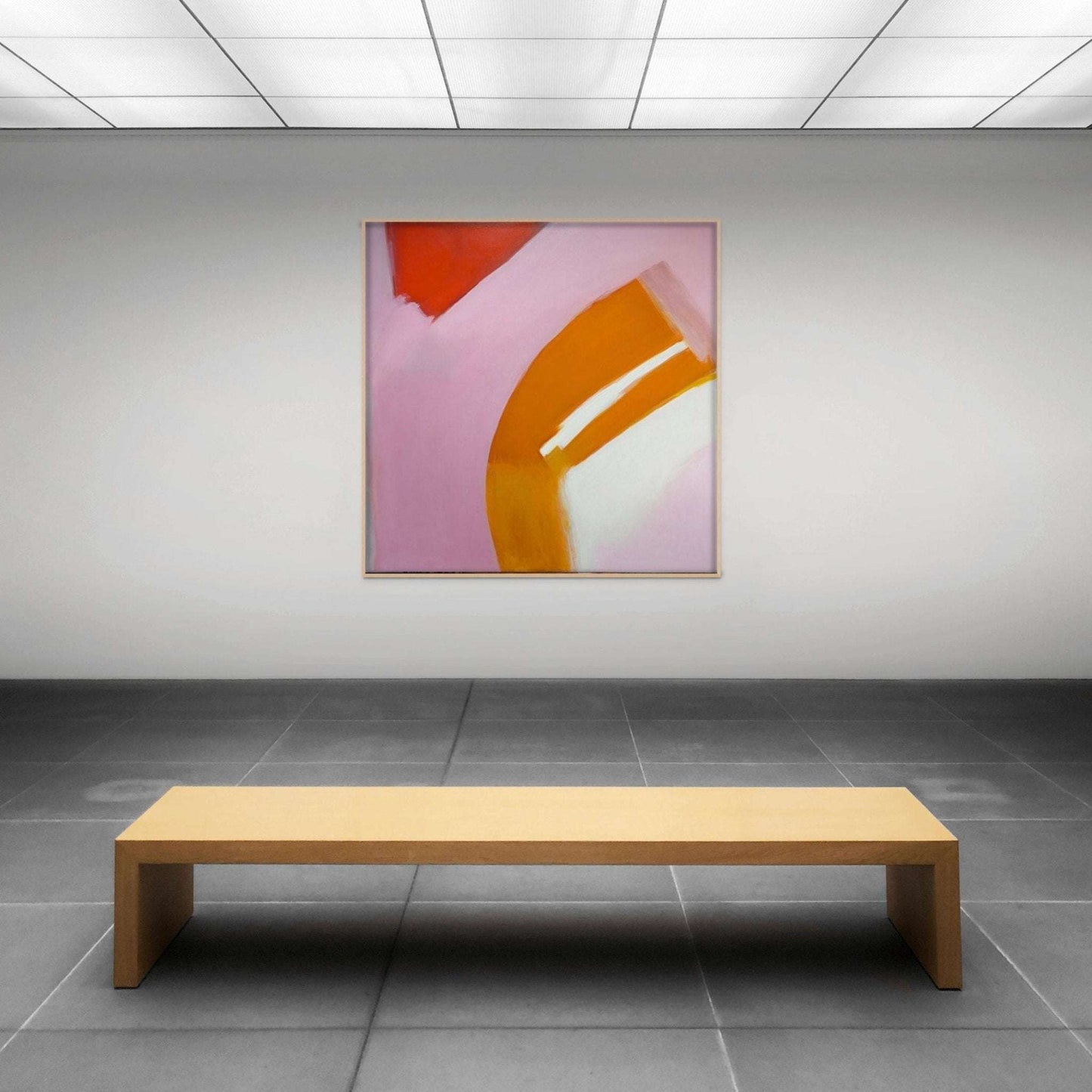 Framed abstract painting for sale by award winning UK artist Marcus Callum in a gallery setting