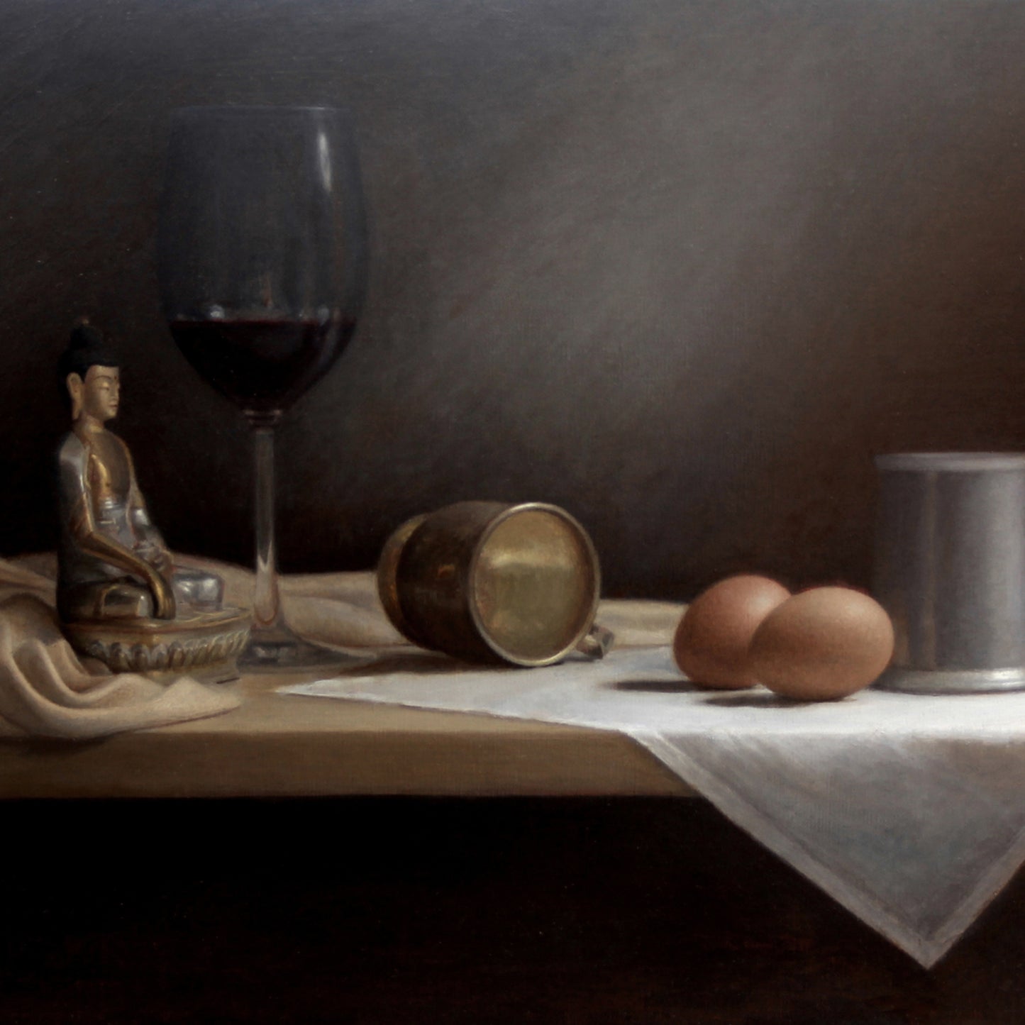 Original Painting: "Still Life with Wine, Eggs and Buddha"